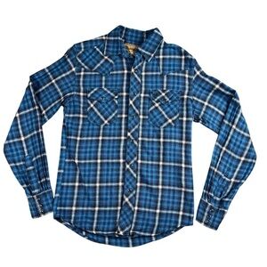 Wrangler Retro Pearl Snap Button Down Shirt Men's Small Plaid Blue Western